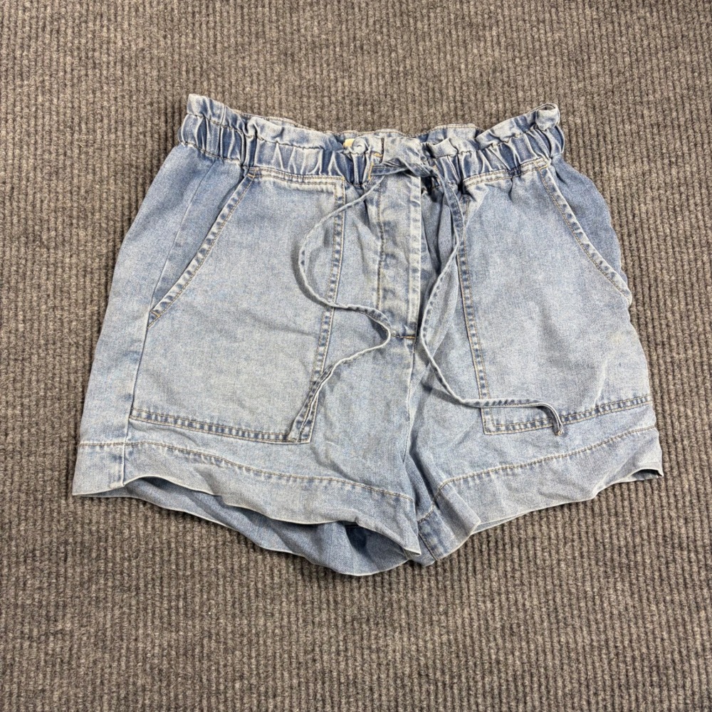 Elan Shorts Womens S Blue Denim‎ Paperbag Waist JE3089 Light Wash Drawstring